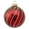 4ct. 3" Burgundy Red and Gold Glitter Striped Glass Christmas Ball Ornaments